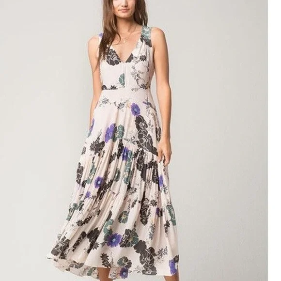 FREE PEOPLE dress / sure thing pastel floral tiered maxi dress / size S - Picture 1 of 8